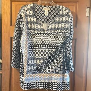 Geometric Patterned Top in Blue and White